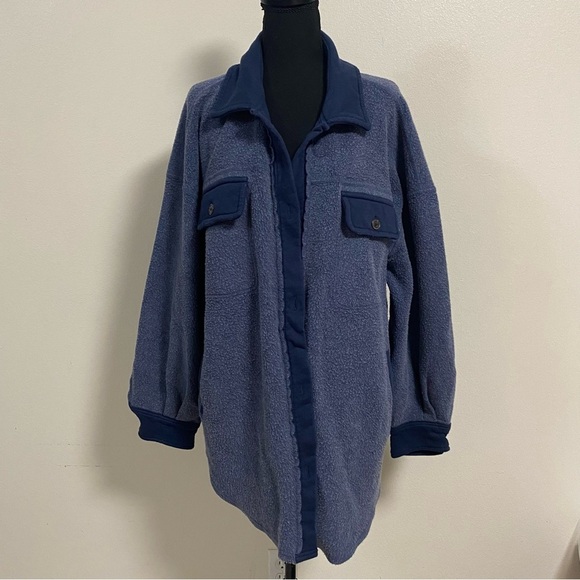 Free People Jackets & Blazers - Free People Jacket Women's Size Large Oceania Blue Ruby Jacket oversized Shacket